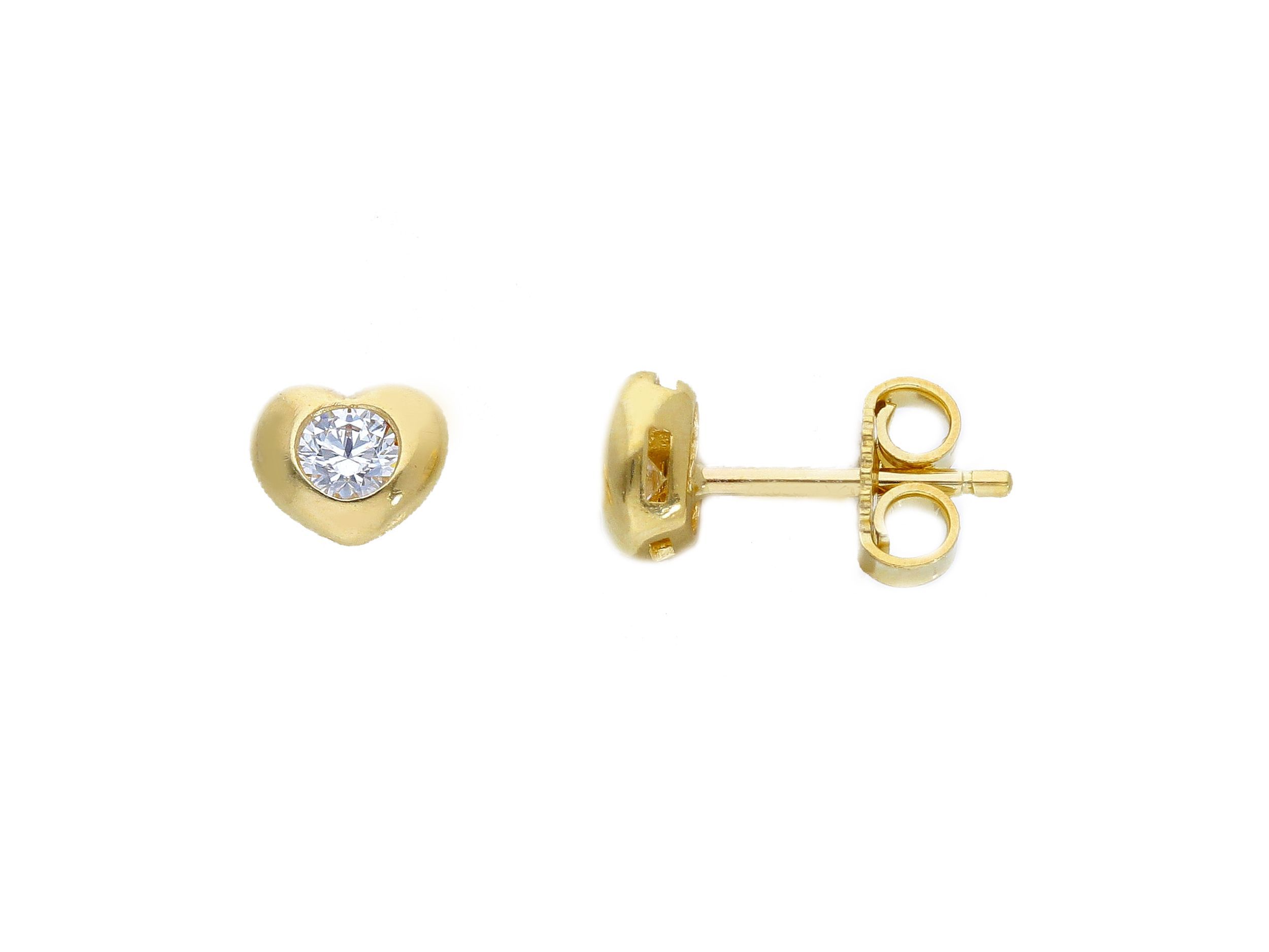 Χρυσά σκουλαρίκια καρδούλες κ9 με λευκό ζιργκόν  (code S173875)